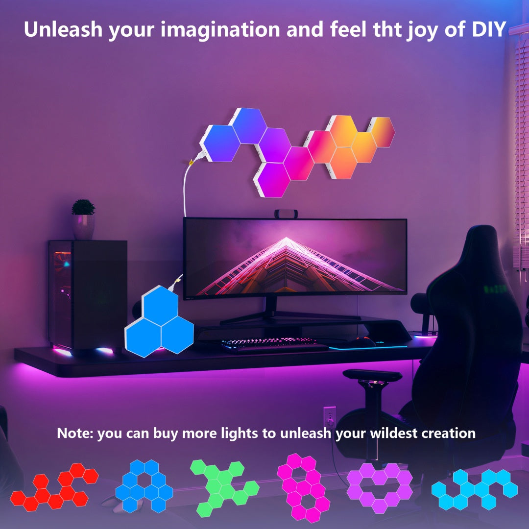 Hexagon Lights  10 Pack  LED Wall Panels, RGB Gaming Lights With APP, Smart Modular Panel Hex Tiles Push Glide Expansion Shapes Light